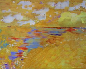 tableau paysage à dominante de jaune d'or